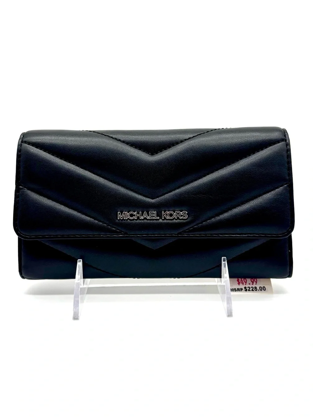 Michael Kors Large Quilted Trifold Wallet Black/Silver